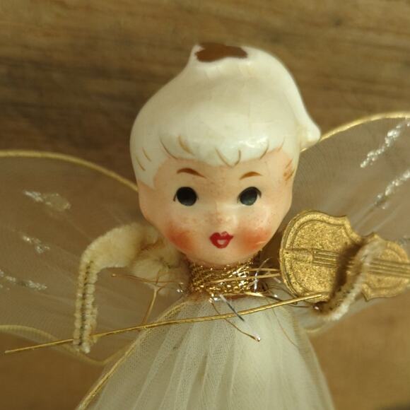 Vintage 1950s Kitschy Holt-Howard Tulle Porcelain Angel Playing Violin - Picture 3 of 10